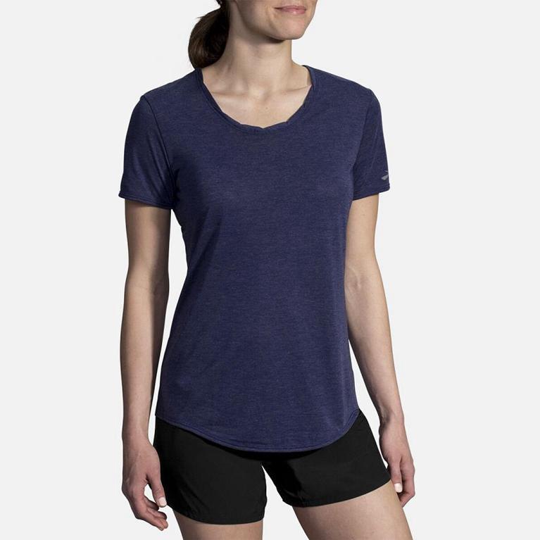 Brooks Distance Womens Short Sleeve Running Shirt - Blue - Indonesia (NIOG-16854)